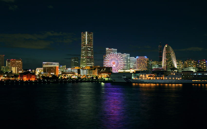 Japan Yokohama Night Coast Cities Building, Yokohama at Night HD wallpaper