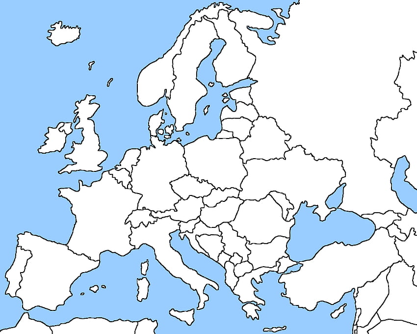 La mappa vuota dell'Europa mostra i confini politici dell'Europa, continente asiatico Sfondo HD