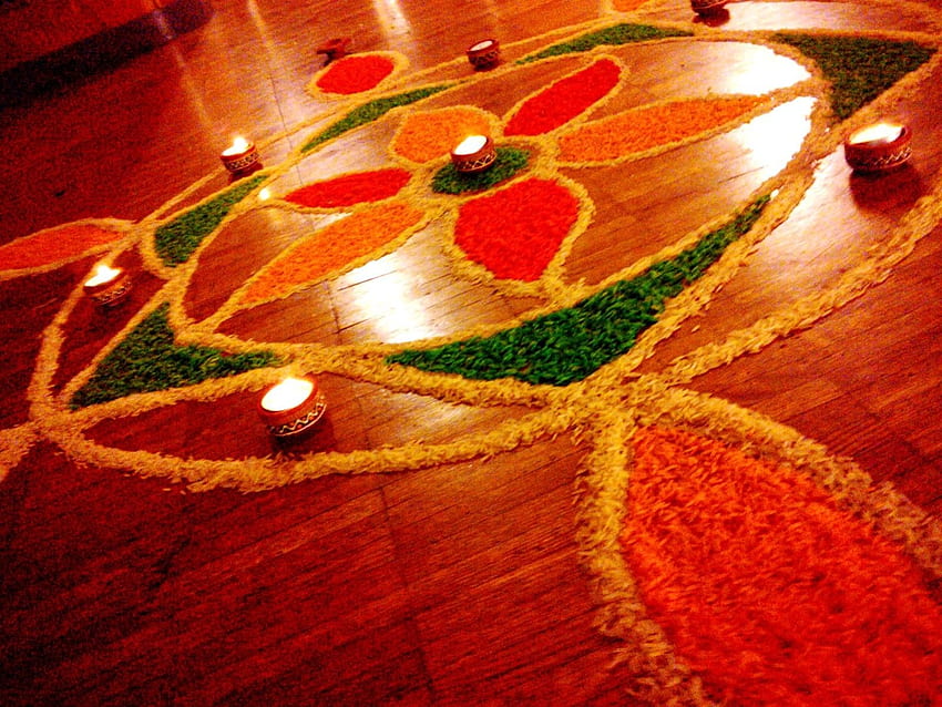 Rangoli Designs with Flowers for Diwali in India HD wallpaper