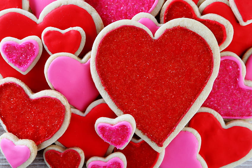 Love, hearts, cookies, dessert, pink red HD wallpaper