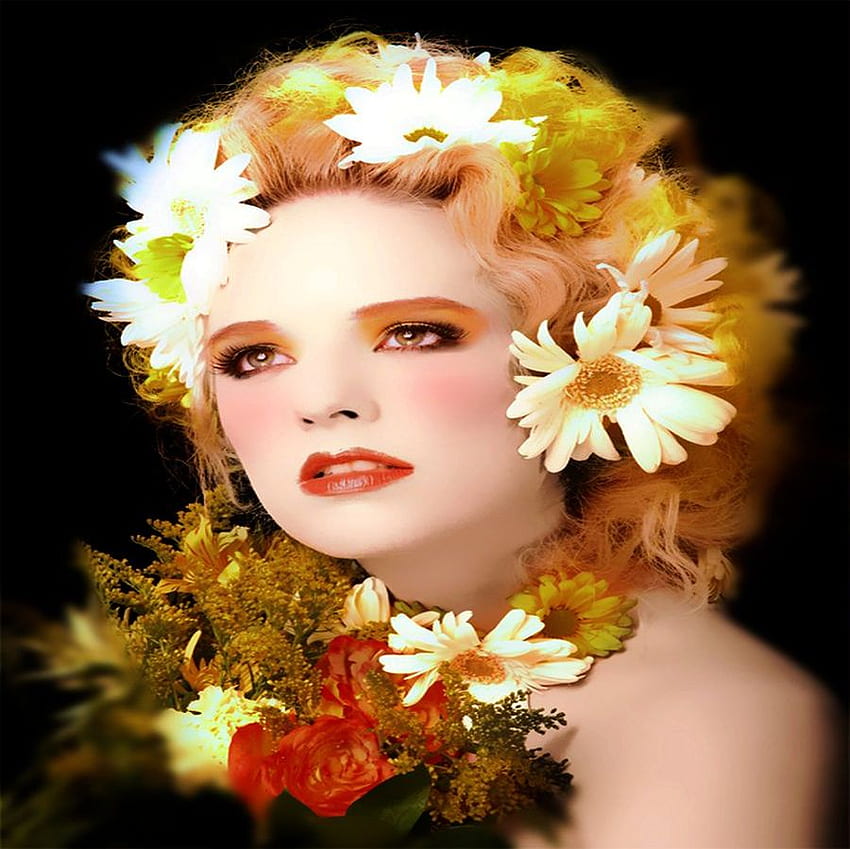 FLOWERED FACE, pretty, art, face, colors, flowers HD wallpaper | Pxfuel