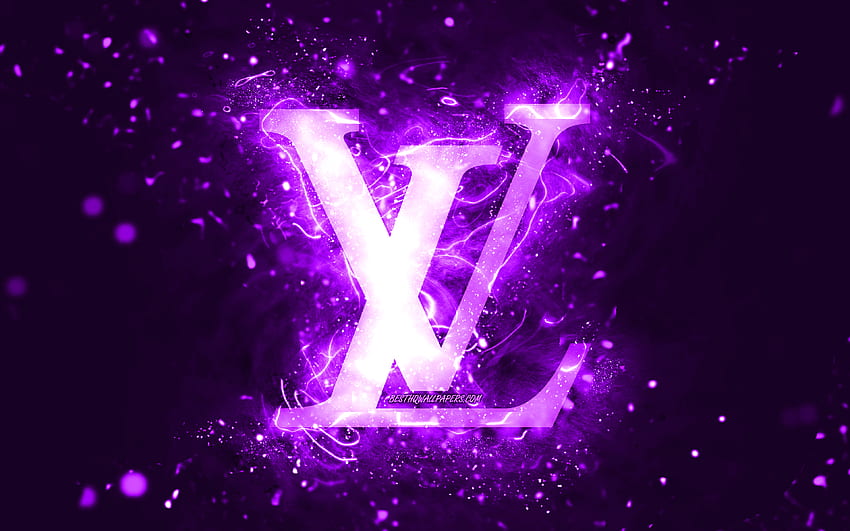 Louis Vuitton violet logo, , violet neon lights, creative, violet ...