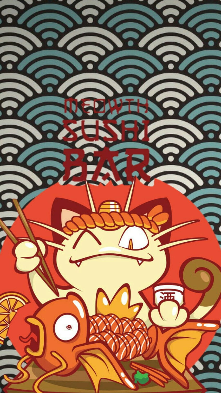 Meowth Sushi bar . Fondo de pantalla pokemon, Pósteres retro, Dibujos japoneses HD phone wallpaper