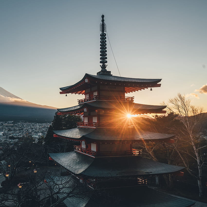 pagoda, architecture, sunlight, japan, Japan Morning HD phone wallpaper