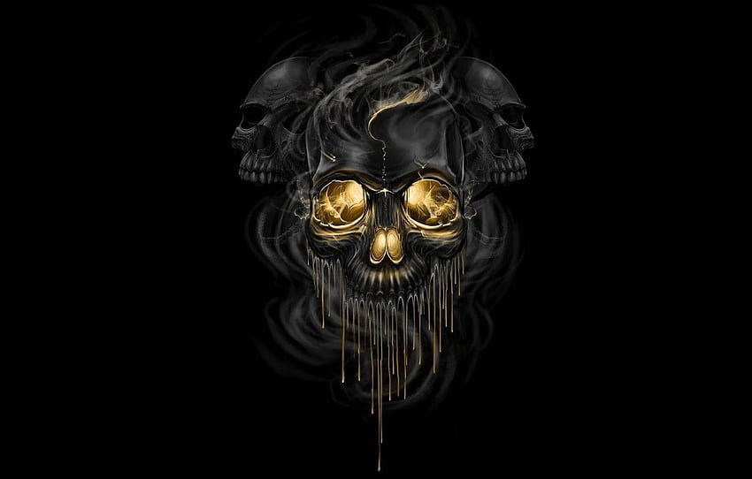 fiction, smoke, art, skull, black background, skeletons for , section фантастика HD wallpaper