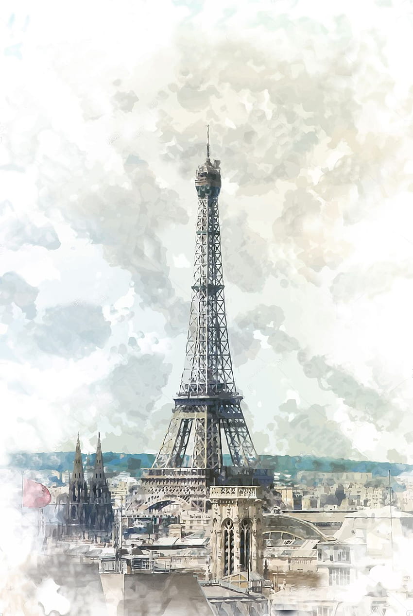 view paris, watercolor, The Eiffel Tower, pattern, vinyl, decor, City Watercolor HD phone wallpaper