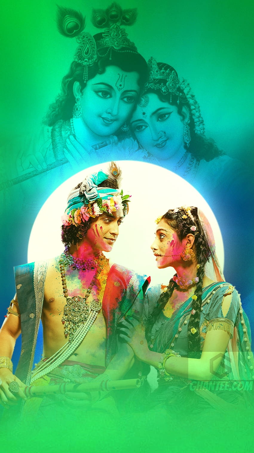 Série Radha Krishna, fond vert Fond d'écran de téléphone HD