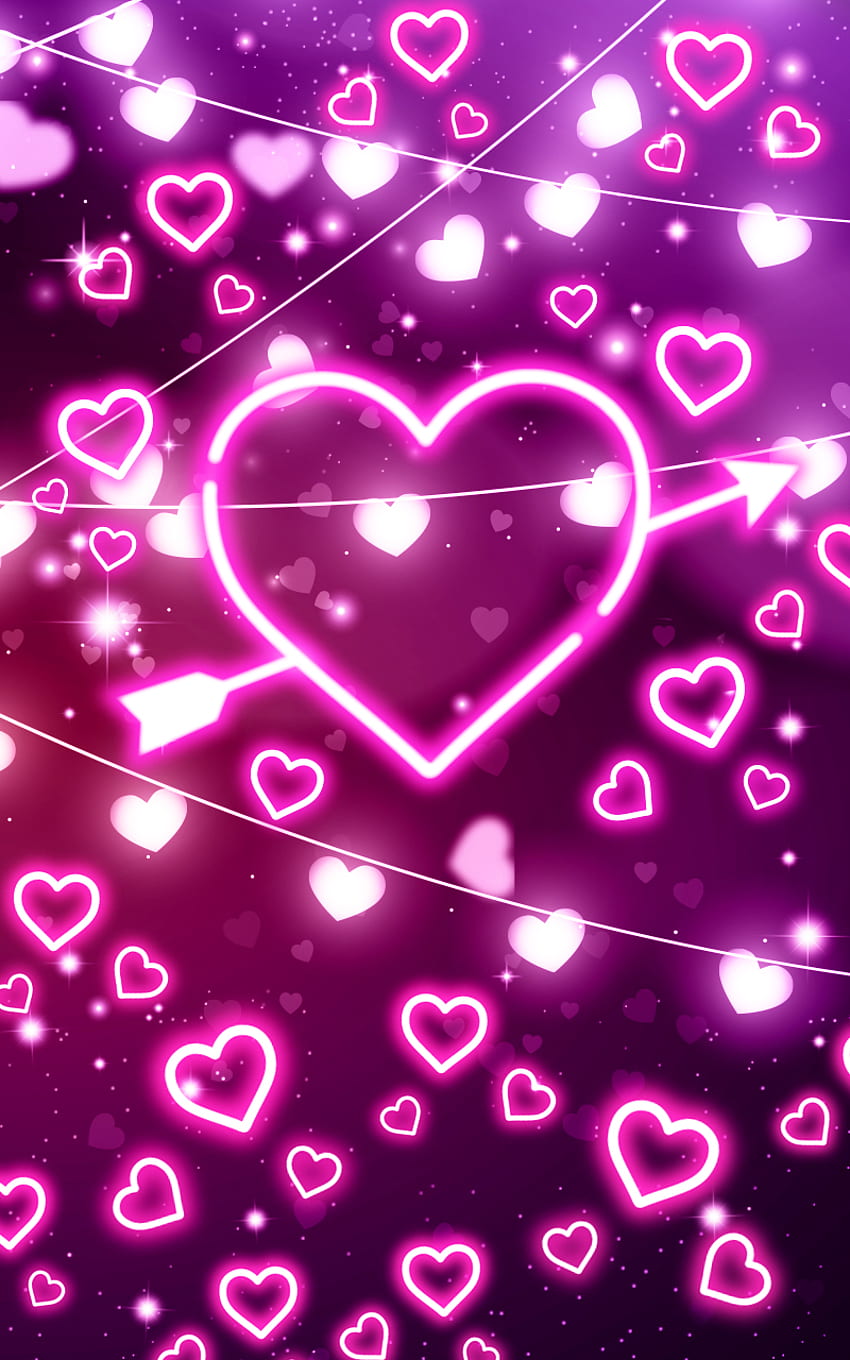 Corazones de neón en vivo: tienda de aplicaciones para Android, Cute Pink Neon Hearts fondo de pantalla del teléfono