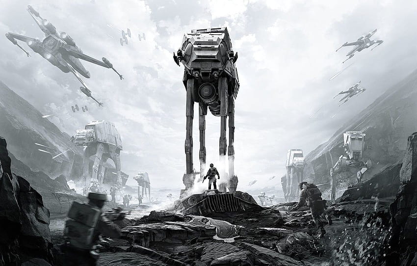 Game, Electronic Arts, AT AT, DICE, Stormtroopers, Star Wars Black and White HD wallpaper