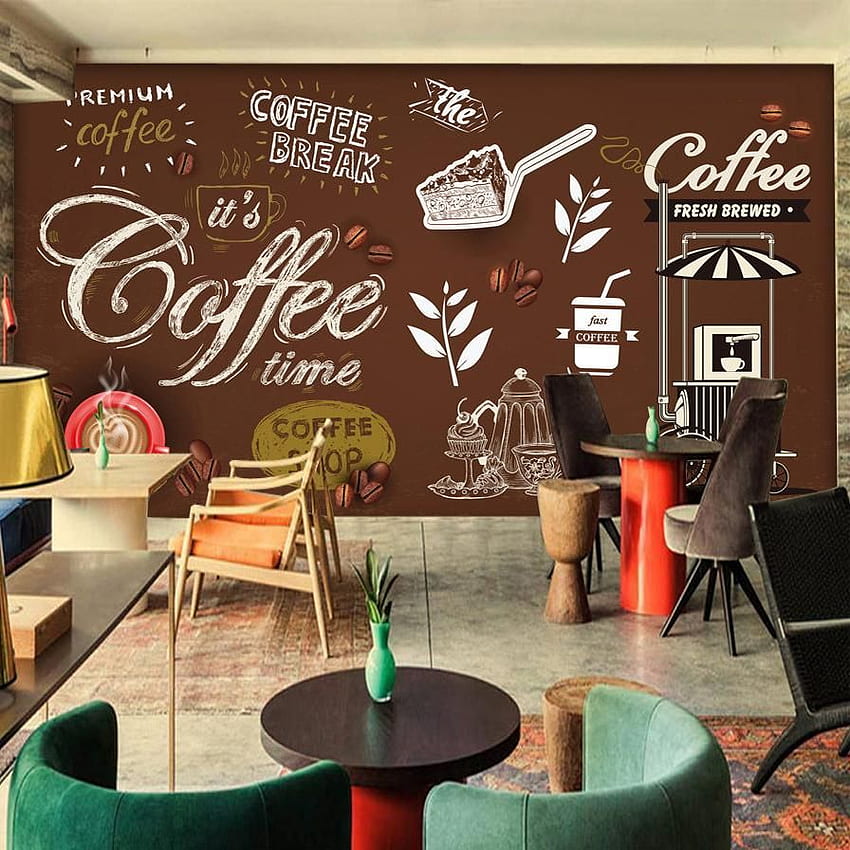 カフェレストランのレトロなスタイルの壁画（㎡）。 喫茶店のデザイン、カフェのデザイン、壁画 HD電話の壁紙