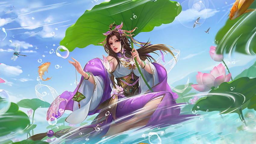 Song of the Water Lilies, digital, art, fantasy, , girl, lilac, woman, fairy, purple, pretty HD wallpaper
