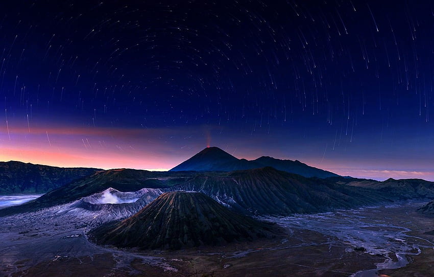 하늘, 별, 밤, 화산, 인도네시아, Bromo, 자바, 인도네시아, Bromo Tengger Semeru National Park For , Section природа HD 월페이퍼