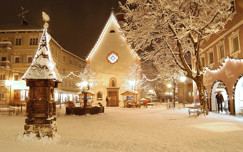 Christmas Village, Village, Christmas, lights, snow, Bavaria, Europe HD wallpaper