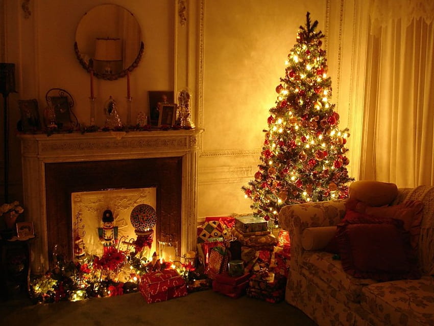 Christmas Glow, presents, lights, cosy, fireplace, home, tree HD ...