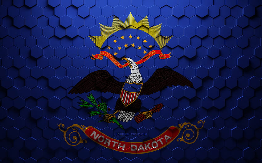 Flag of North Dakota, honeycomb art, North Dakota hexagons flag, North Dakota, 3d hexagons art, North Dakota flag HD wallpaper
