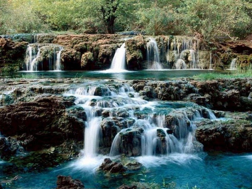 Waterfalls Cascading , waterfalls, mountain HD wallpaper