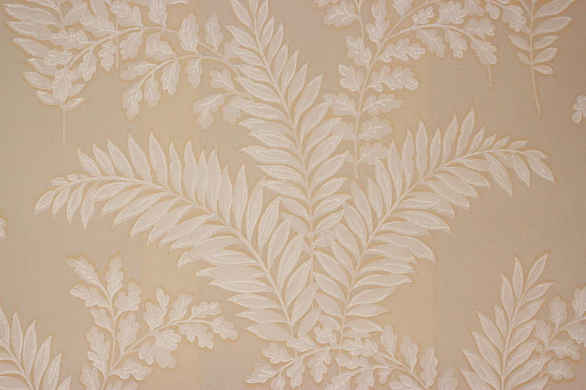 1930s Vintage White Fern Leaves on Beige Gray Stripe HD wallpaper