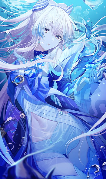 A stunning 4k wallpaper featuring sangonomya kokomi and her water elemental  magic