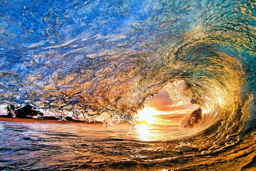 Wave, nature, water, sun, spray HD wallpaper