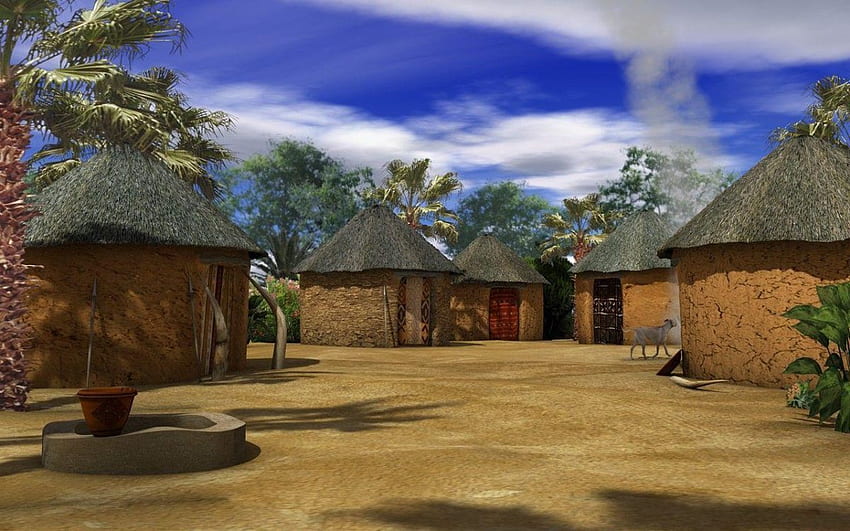 Afrika, afrikanisches Dorf HD-Hintergrundbild