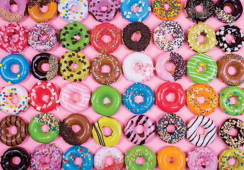 ドーナツ、青、甘い、カラフル、デザート、食べ物、ピンク、緑、ゴゴアサ、ドーナツ 高画質の壁紙