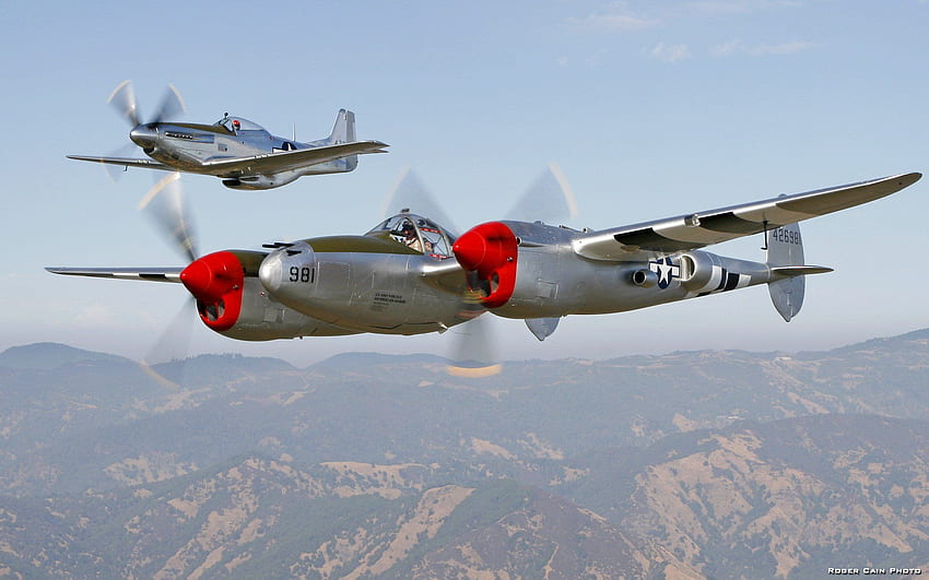 Samoloty Samoloty II wojna światowa P 38 Błyskawica P 51 Mustang, samolot z II wojny światowej Tapeta HD