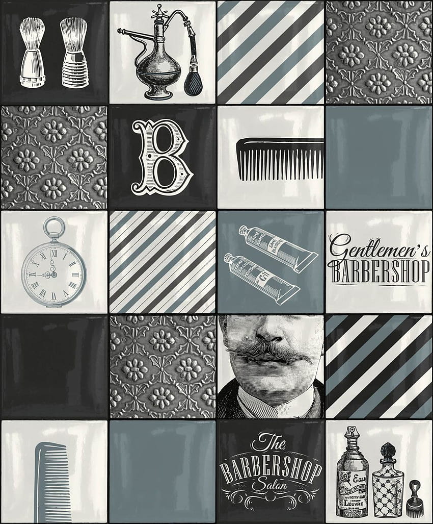 Tile Barber Shop oleh Albany - Biru - 578101., Barbershop wallpaper ponsel HD