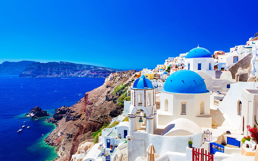 그리스 섬, 티라, 여름, 산토리니, 그리스, - 그리스 휴가 - - HD 월페이퍼