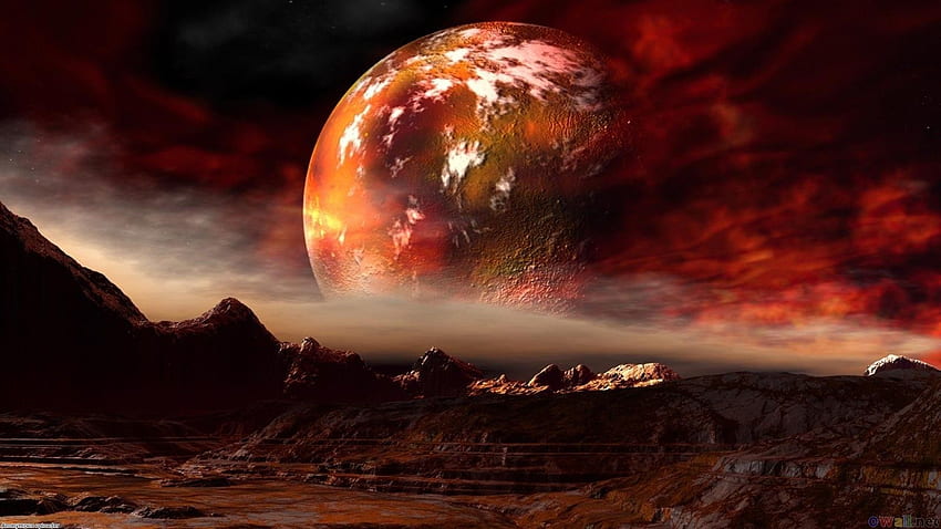 Червена планета виси ниско в небето. готина наука, планета Марс HD тапет