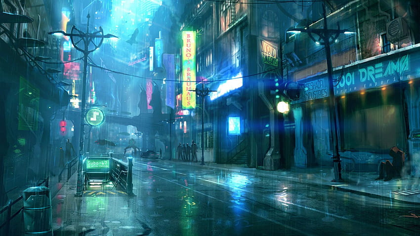 도시의 밤 애니메이션 풍경 - Anime, Anime Night Street HD 월페이퍼