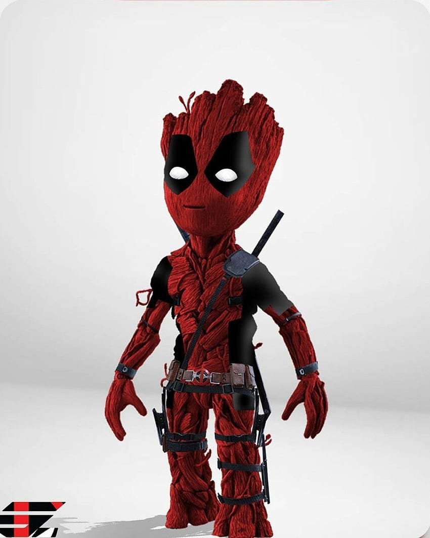 Write Who Looks Cooler In Mix With Baby Groot.I Think Spider Man, Deadpool Head HD phone wallpaper