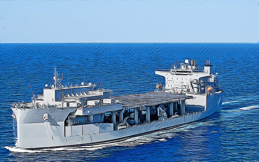 USS Hershel Woody Williams, , векторно изкуство, ESB-4, експедиционни морски бази, ВМС на САЩ, американска армия, абстрактни кораби, боен кораб, US Navy, Lewis B Puller-class, USS Hershel Woody Williams ESB-4 HD тапет