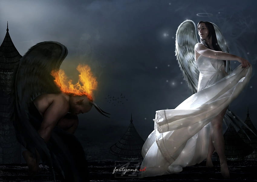 Angel and Devil, Angel vs Demon HD wallpaper