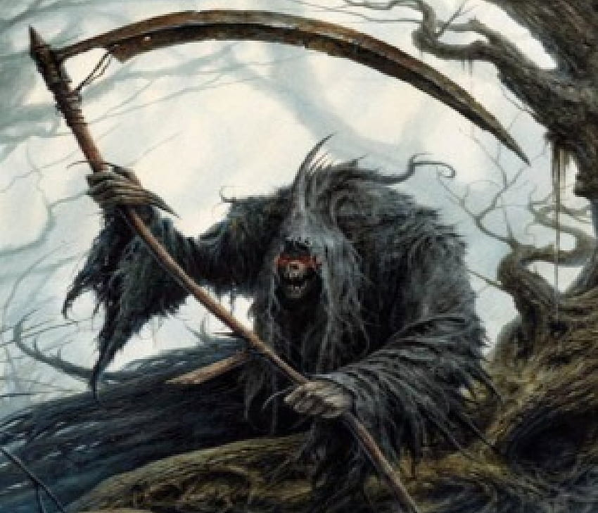 The Reaper, scythe, woods, fantasy, grim reaper HD wallpaper