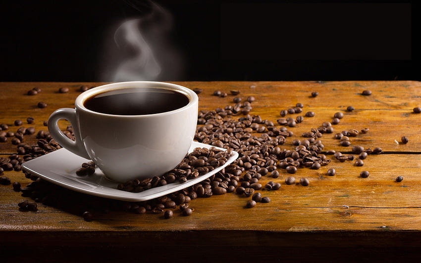 Kaffeezeit, Kaffee, Bohnen, Tasse HD-Hintergrundbild