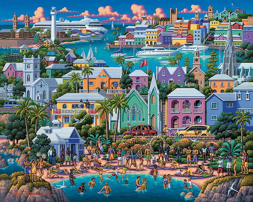 Bermuda, blue, painting, art, pictura, luminos, travel HD wallpaper