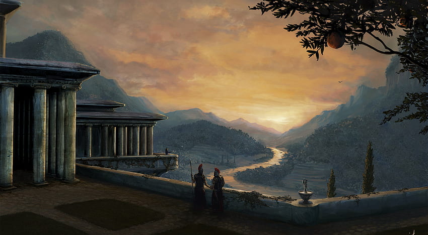 Roman Sunset, sungai, abstrak, fantasi, istana, tentara, hutan, putri, pegunungan Wallpaper HD