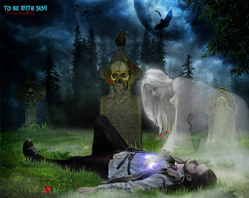 **TO BE WITH YOU**, ghosts, night, emotional, grasses, plants, colors, twilight, animals, emo, trees, grave, female, tombstone, sweet, spirits, feeling, eyes, die, raven, tender, leaves, fantasy, pretty, face, models, hair, lovely, skull, cute, digital art, touch, darkness, soul, lips, male, gothic, roses, man, beautiful, romance, dark, death, crow, love, manipulation, cool, clouds, girls, sky, flowers, women, splendor HD wallpaper