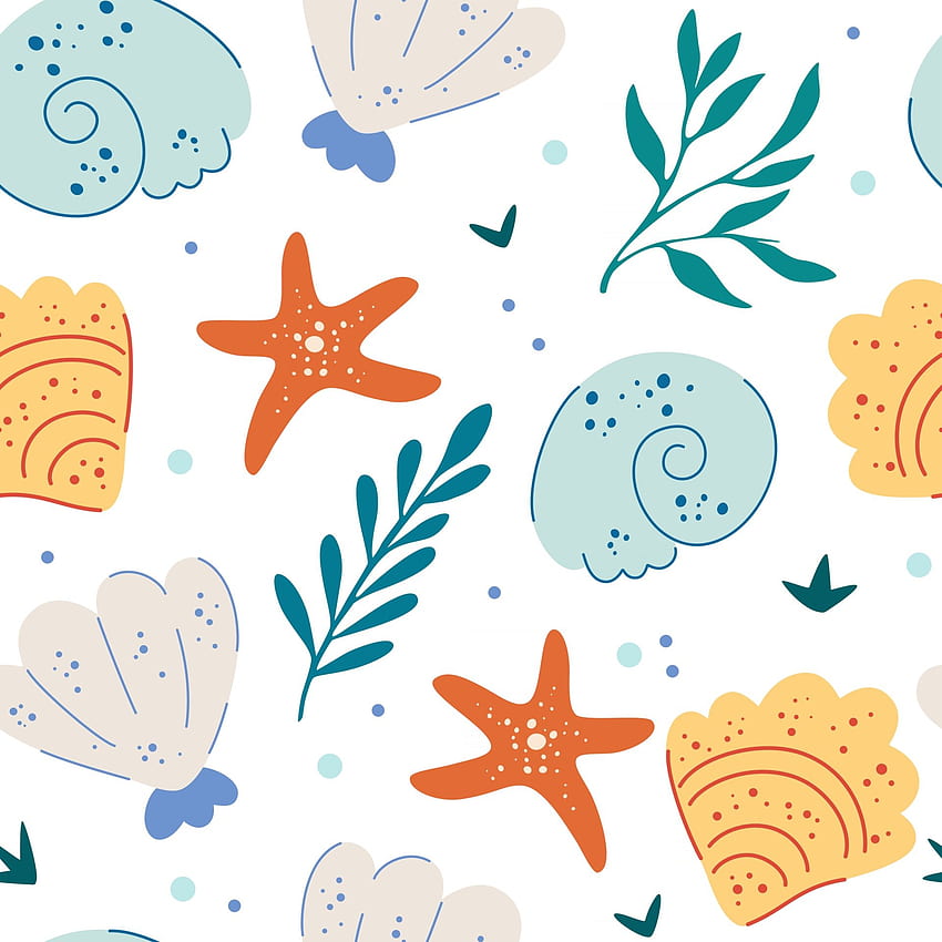 Sea shells and starfish seamless pattern Cute ocean background Fun underwater background great for ocean themes beach fabrics summer textiles or background Flat vector illustration 2456355 Vector Art at Vecteezy HD phone wallpaper