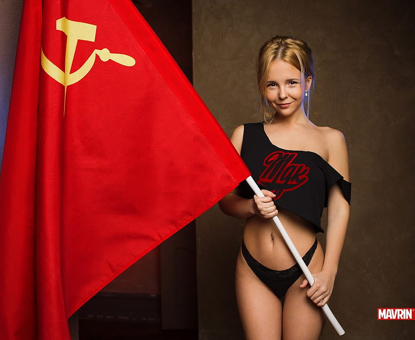 Unknown Model, babe, lady, model, Blonde, Flag, Russian, USSR, woman HD wallpaper
