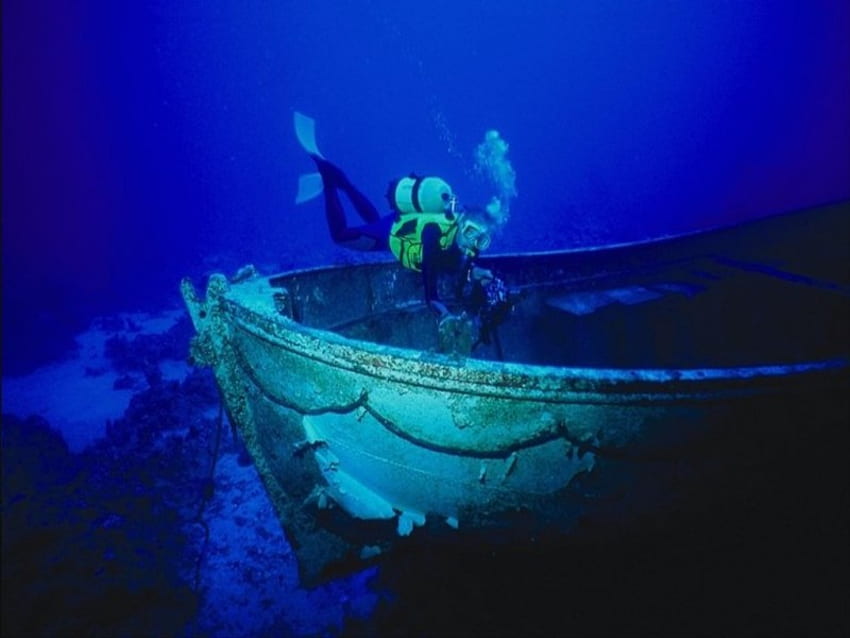 Underwater, wrecks, diving, boats HD wallpaper