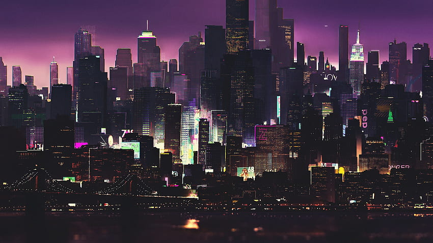 Cyberpunk, gedung, gelap, malam, lanskap kota, seni Wallpaper HD