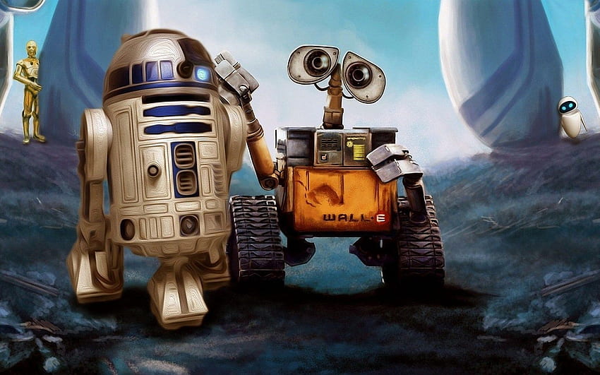 Wall E R2 D2 Star Wars Robotlar Karikatür Sanatı HD duvar kağıdı