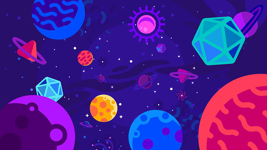 Universo colorido estilo Kurzgesagt () en 2019. R fondo de pantalla