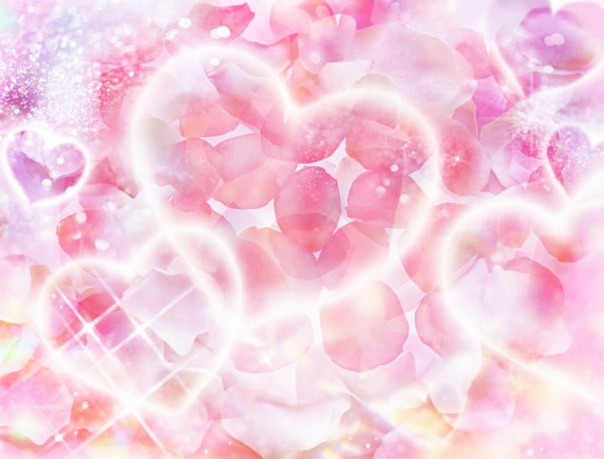 Flower Petal Hearts, hearts, pink flower petals HD wallpaper