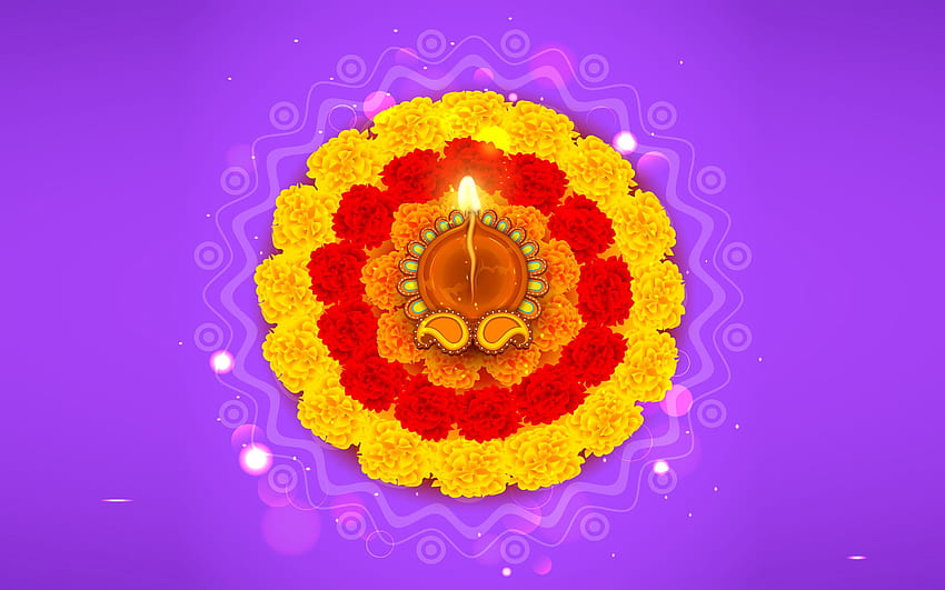 Diwali Rangoli - Blume Rangoli und Diya HD-Hintergrundbild