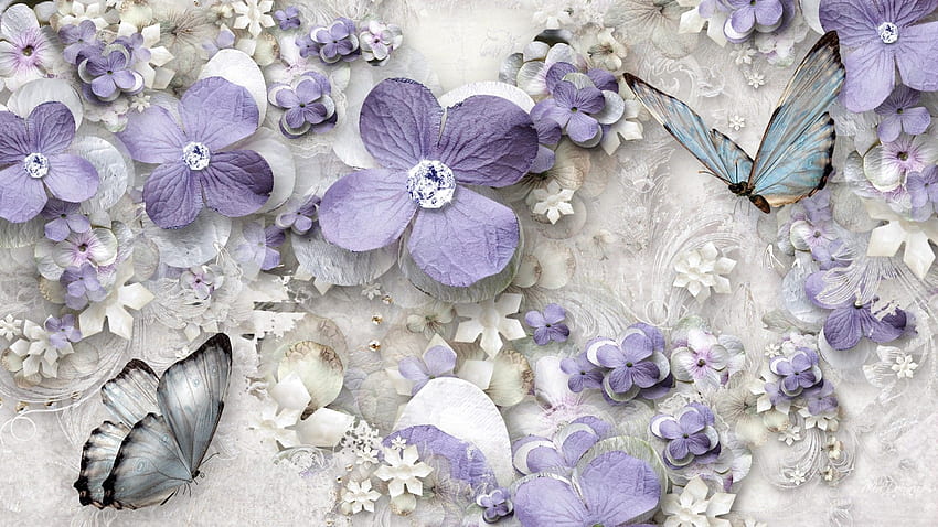 Flowers: Maze Lavender Butterfly Jewels Paper Summer Flowers Spring HD wallpaper