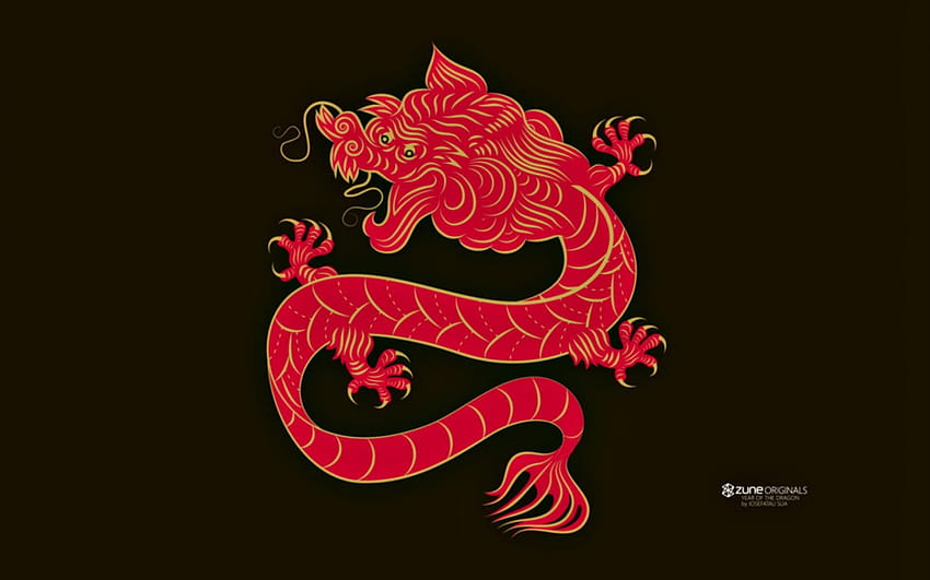 Zodíaco Chinês ~ Dragão, preto, zodíaco, originais do zune, fantasia, vermelho, dragão, chinês papel de parede HD