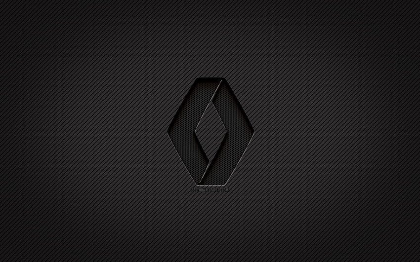 Renault carbon logo, , grunge art, carbon background, creative, Renault black logo, cars brands, Renault logo, Renault HD wallpaper