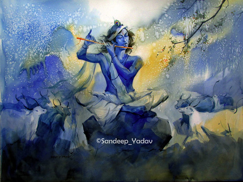 Aquarell auf Papier. Aquarelle für Anfänger, Krishna-Radha-Malerei, Radha-Krishna-Kunst HD-Hintergrundbild
